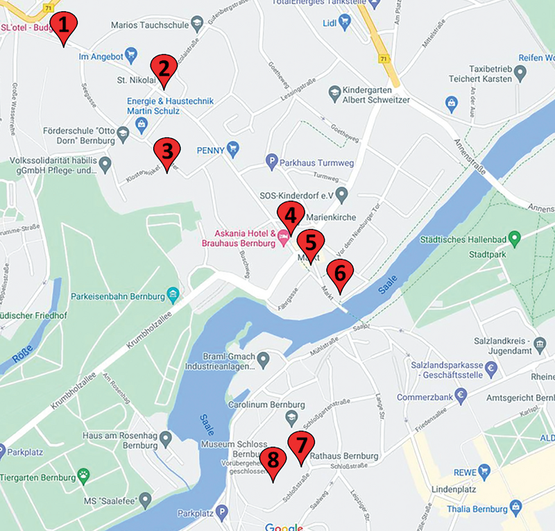 Karte mit Punkten der Tour